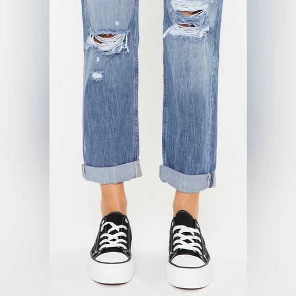 Kancan Mid Rise Distressed Straight Jeans - Picture 5 of 6